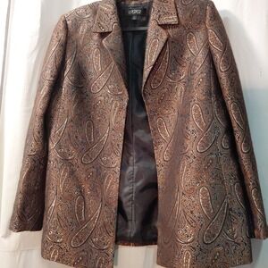 Vintage Metallic Statement Jacket 12 Damask Open Front Paisley Gold  Metallic